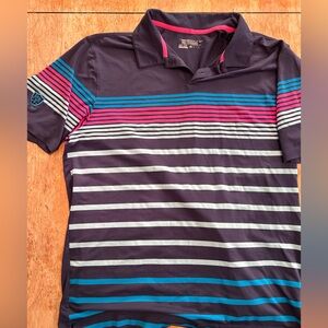 Striped Nike Golf Tour Performance Polo Shirt in Pink, Blue, and Gray-Elmira.